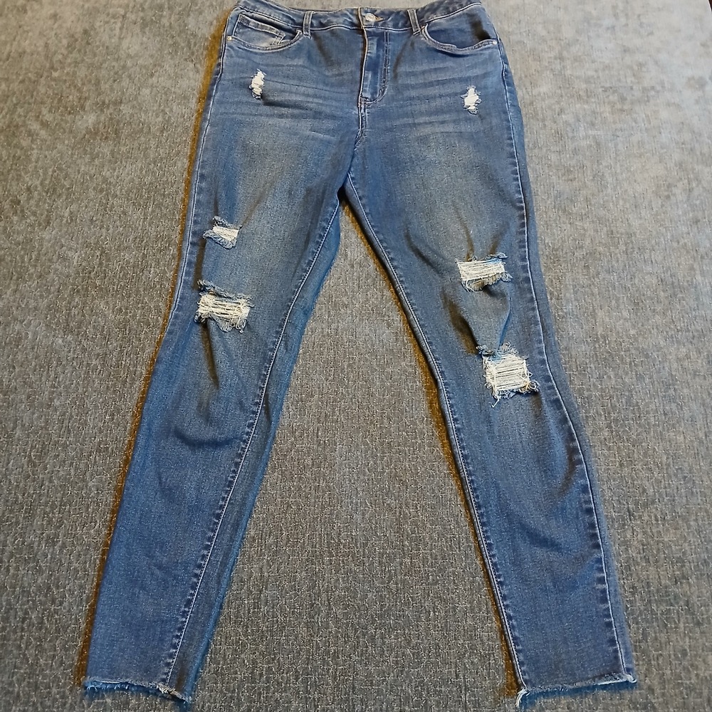 Refuge Denim Miami High Rise Super Skinny Distressed Jeans Medium Wash Size 11